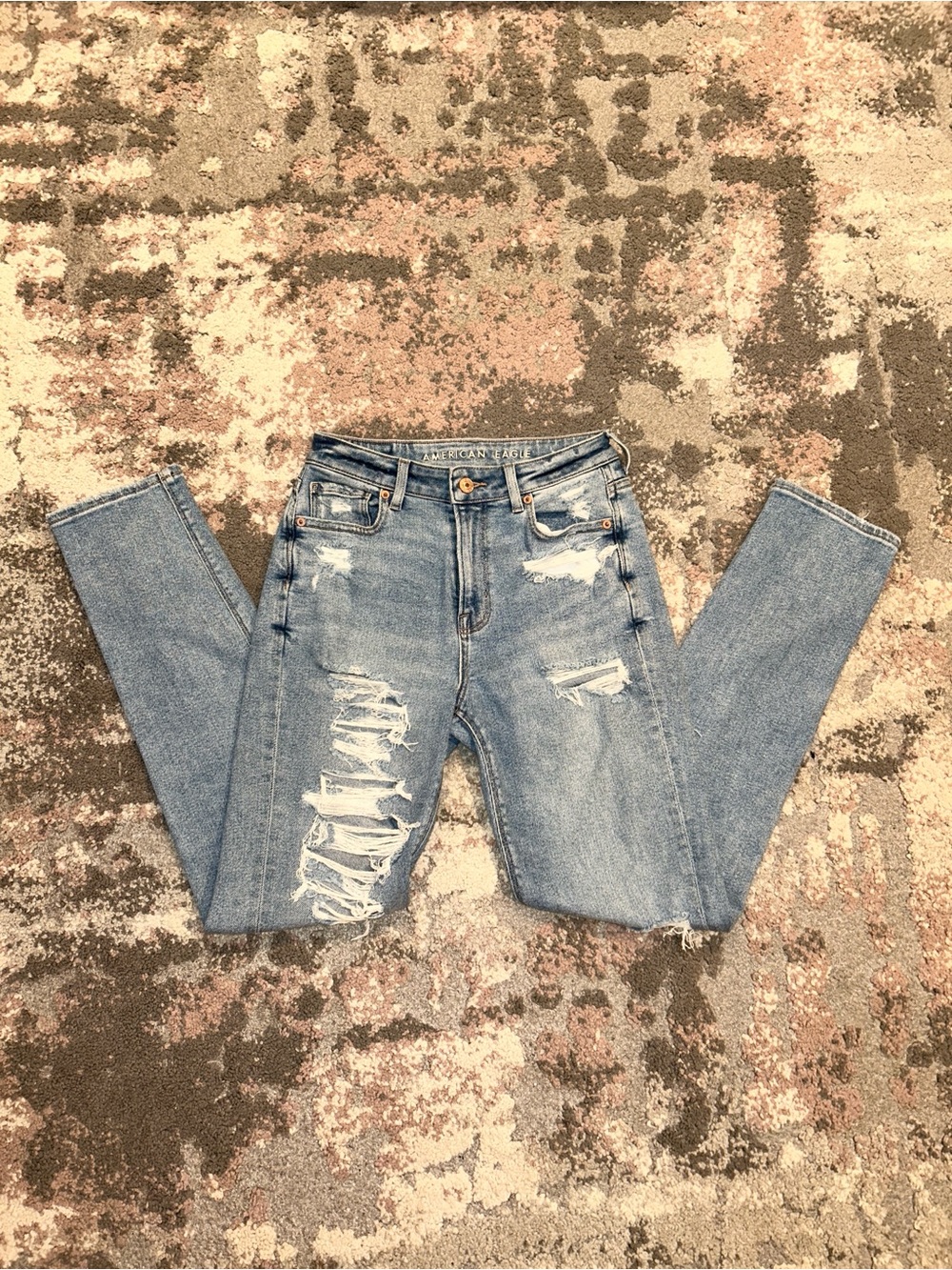 American Eagle Outfitters Light Blue High-Rise Distressed Jeans